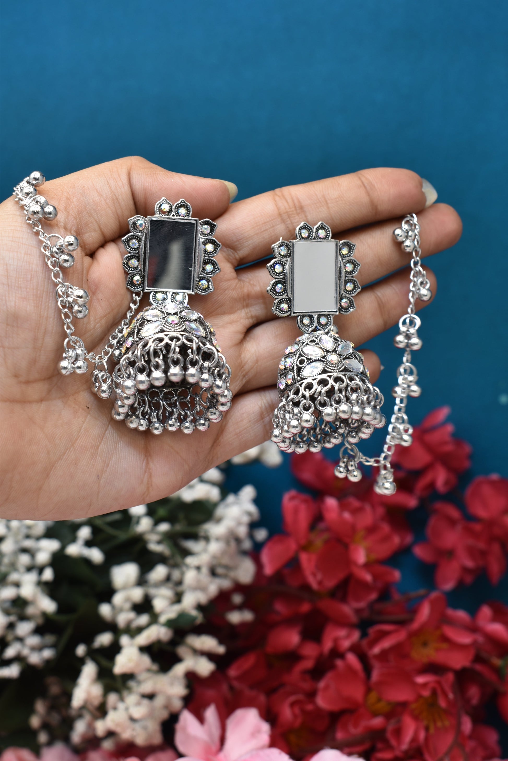 silver jewellery,bahubali earrings,earring with hairchan