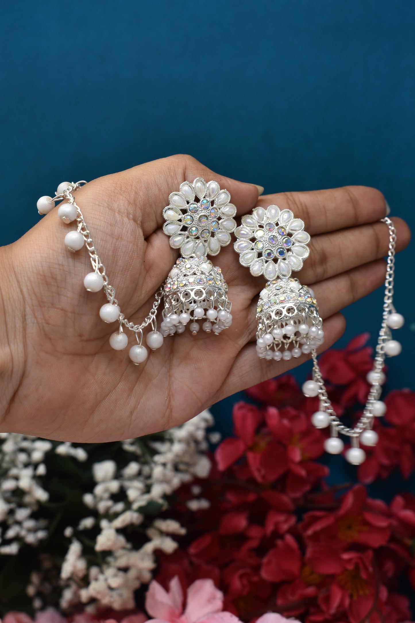 silver jewellery,bahubali earrings,earring with hairchan