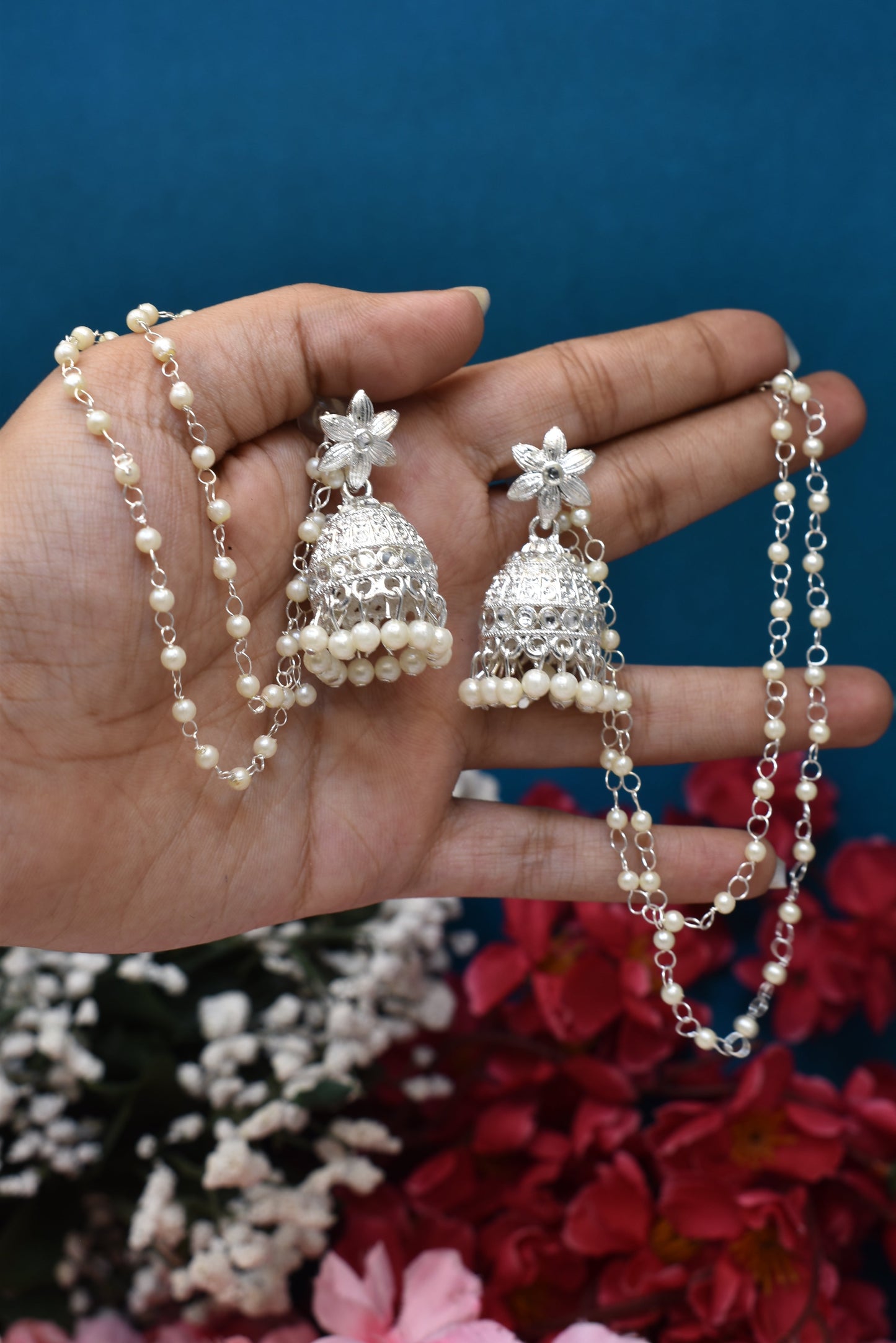 silver jewellery,bahubali earrings,earring with hairchan