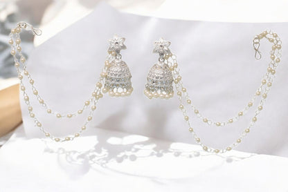 silver jewellery,earring with earchain,Earrings for girls