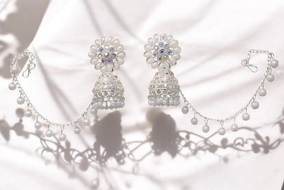 silver jewellery,earring with earchain,Earrings for girls