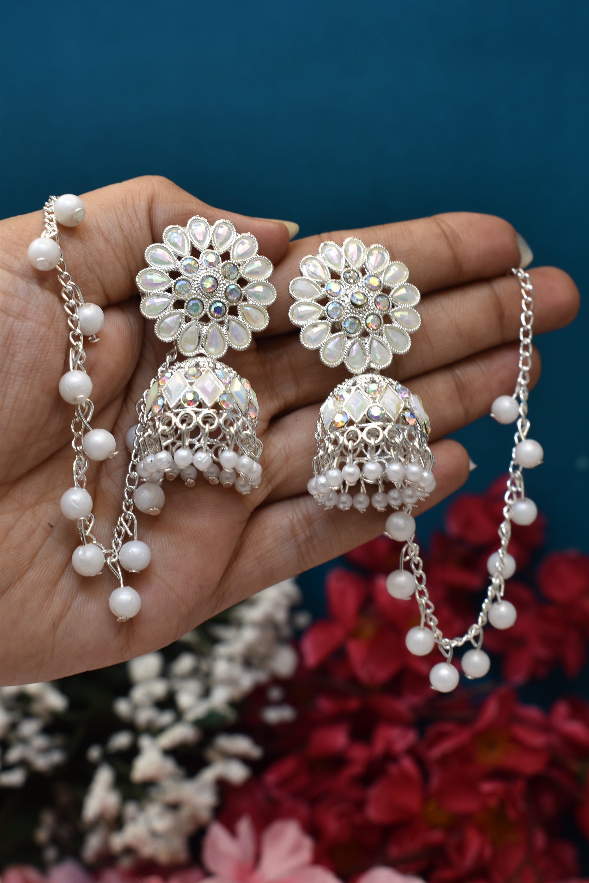 German silver plated Heritage oxidised Bahubali jhumaka earrings