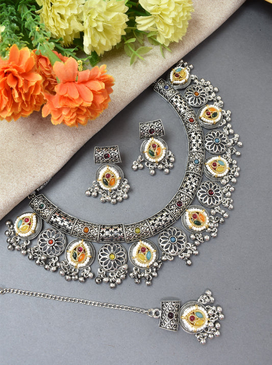 jewellery set for girls,Oxidised silver set,oxidised jwellery set,navratri jewellery set,garba jewellery set,Jewellery set,necklace gale ka,german silver necklace,Jewellery set for women,gale ka haar,neklace set,jewelery set for women,Antique designer set,gift ideas for wife