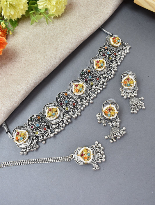 jewellery set for girls,Oxidised silver set,oxidised jwellery set,navratri jewellery set,garba jewellery set,Jewellery set,necklace gale ka,german silver necklace,Jewellery set for women,gale ka haar,neklace set,jewelery set for women,Antique designer set,gift ideas for wife