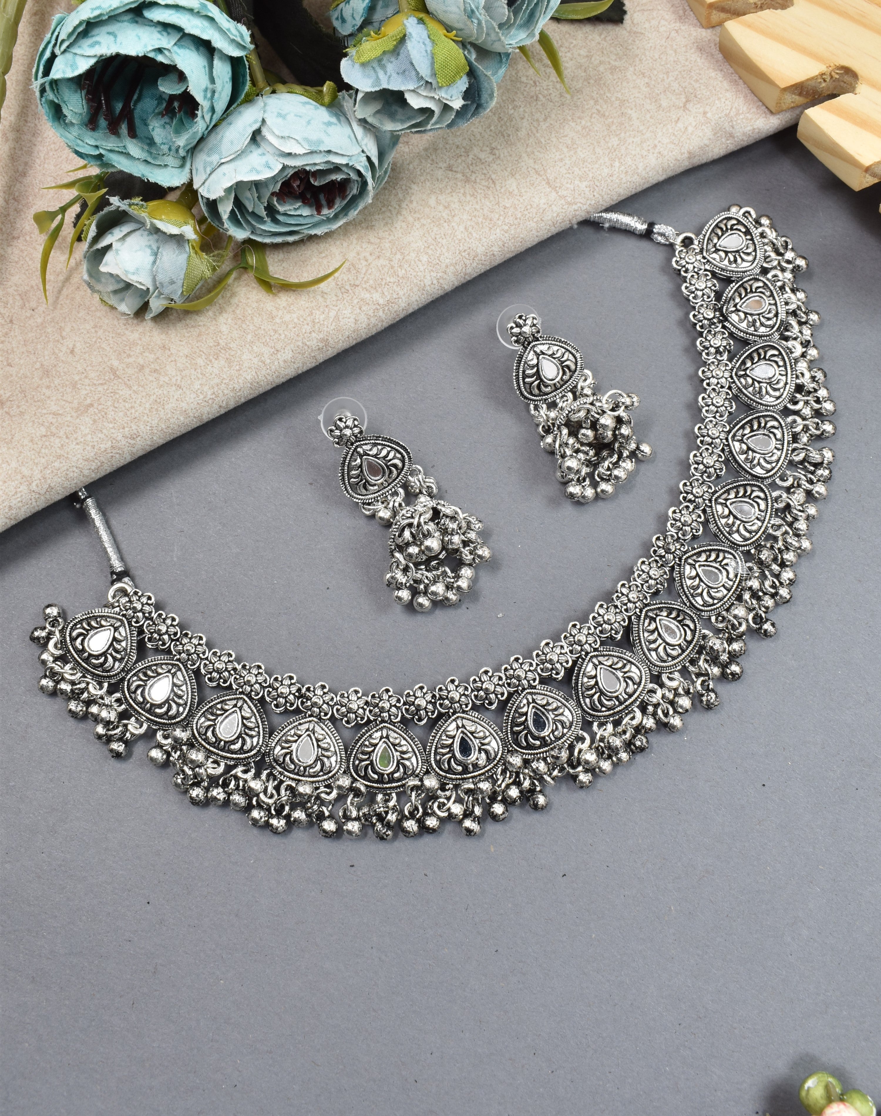 German silver plted oxidised Duel tone Navratri Garba jewellery set ...