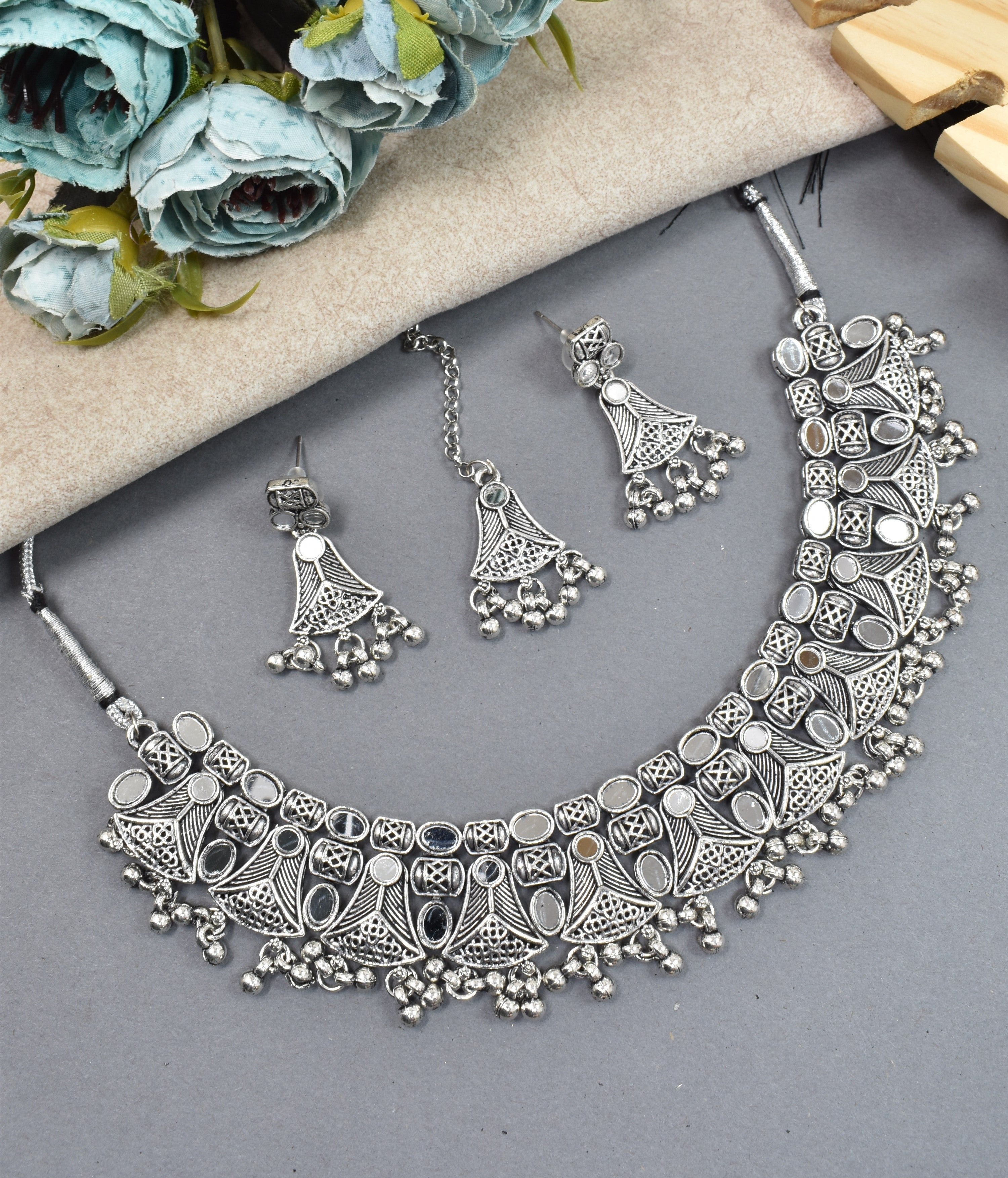 German silver plted oxidised Duel tone Navratri Garba jewellery set ...