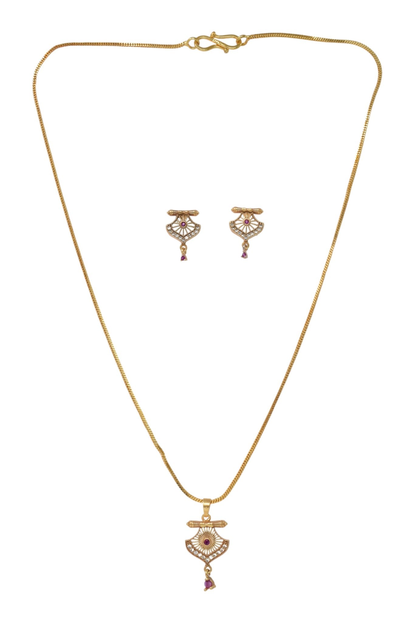 Meira Jewellery Gold Plated Stone Studded Pendant Necklace with Pink Center Accent for Women, Lightweight Party Jewellery for Festive, Wedding, Evening and Daily Styling with Premium Finish Chain-10