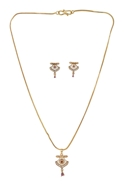 Meira Jewellery Gold Plated Stone Studded Pendant Necklace with Pink Center Accent for Women, Lightweight Party Jewellery for Festive, Wedding, Evening and Daily Styling with Premium Finish Chain-10