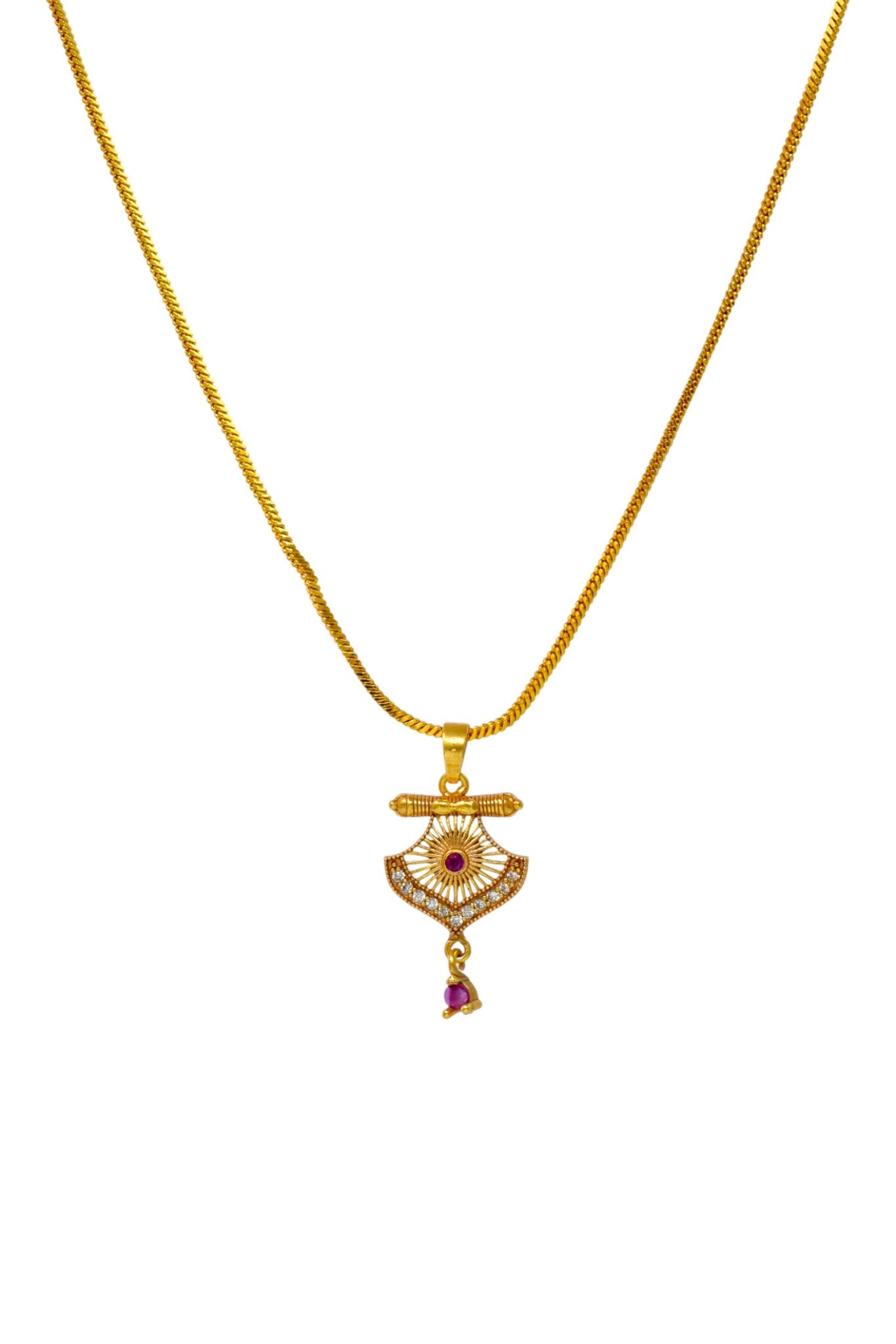 Meira Jewellery Gold Plated Stone Studded Pendant Necklace with Pink Center Accent for Women, Lightweight Party Jewellery for Festive, Wedding, Evening and Daily Styling with Premium Finish Chain-10