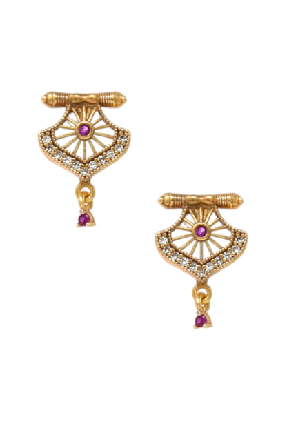 Meira Jewellery Gold Plated Stone Studded Pendant Necklace with Pink Center Accent for Women, Lightweight Party Jewellery for Festive, Wedding, Evening and Daily Styling with Premium Finish Chain-10