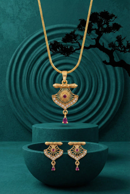 Meira Jewellery Gold Plated Stone Studded Pendant Necklace with Pink Center Accent for Women, Lightweight Party Jewellery for Festive, Wedding, Evening and Daily Styling with Premium Finish Chain-10