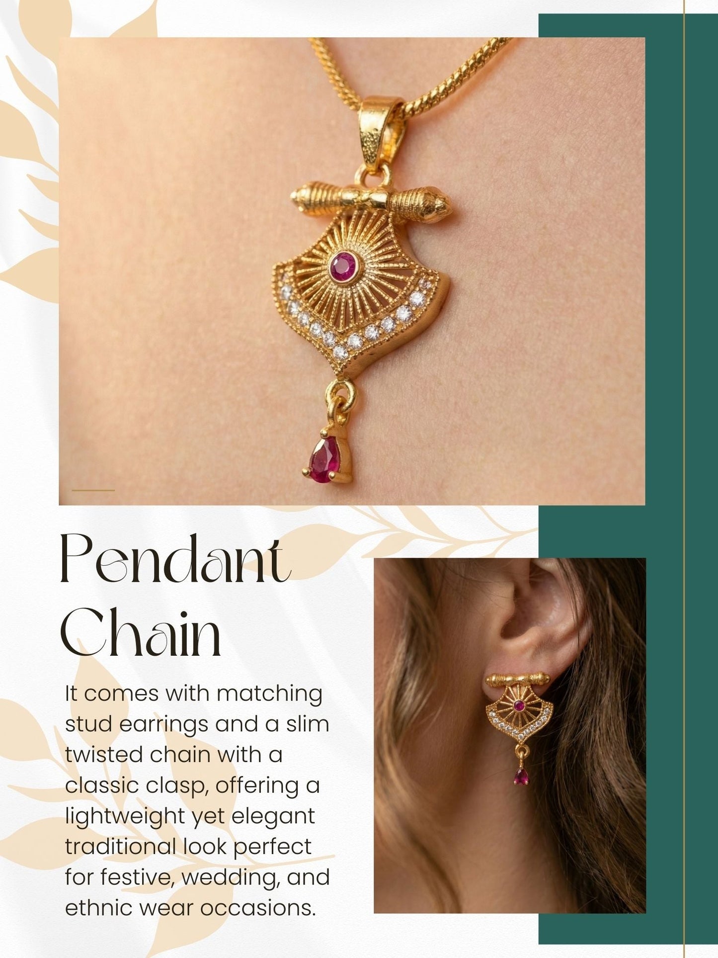 Meira Jewellery Gold Plated Stone Studded Pendant Necklace with Pink Center Accent for Women, Lightweight Party Jewellery for Festive, Wedding, Evening and Daily Styling with Premium Finish Chain-10