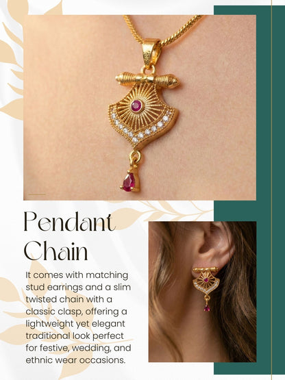 Meira Jewellery Gold Plated Stone Studded Pendant Necklace with Pink Center Accent for Women, Lightweight Party Jewellery for Festive, Wedding, Evening and Daily Styling with Premium Finish Chain-10