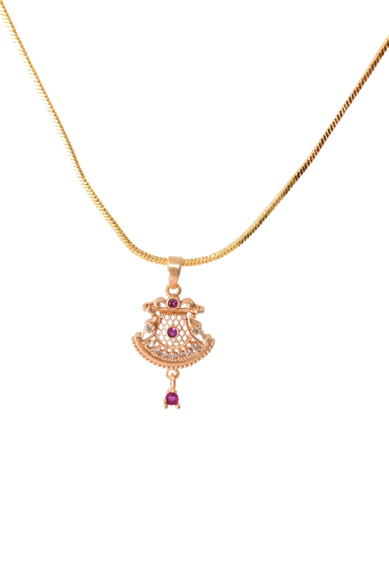 Meira Jewellery Gold Plated Stone Studded Pendant Necklace with Pink Center Accent for Women, Lightweight Party Jewellery for Festive, Wedding, Evening and Daily Styling with Premium Finish Chain-12