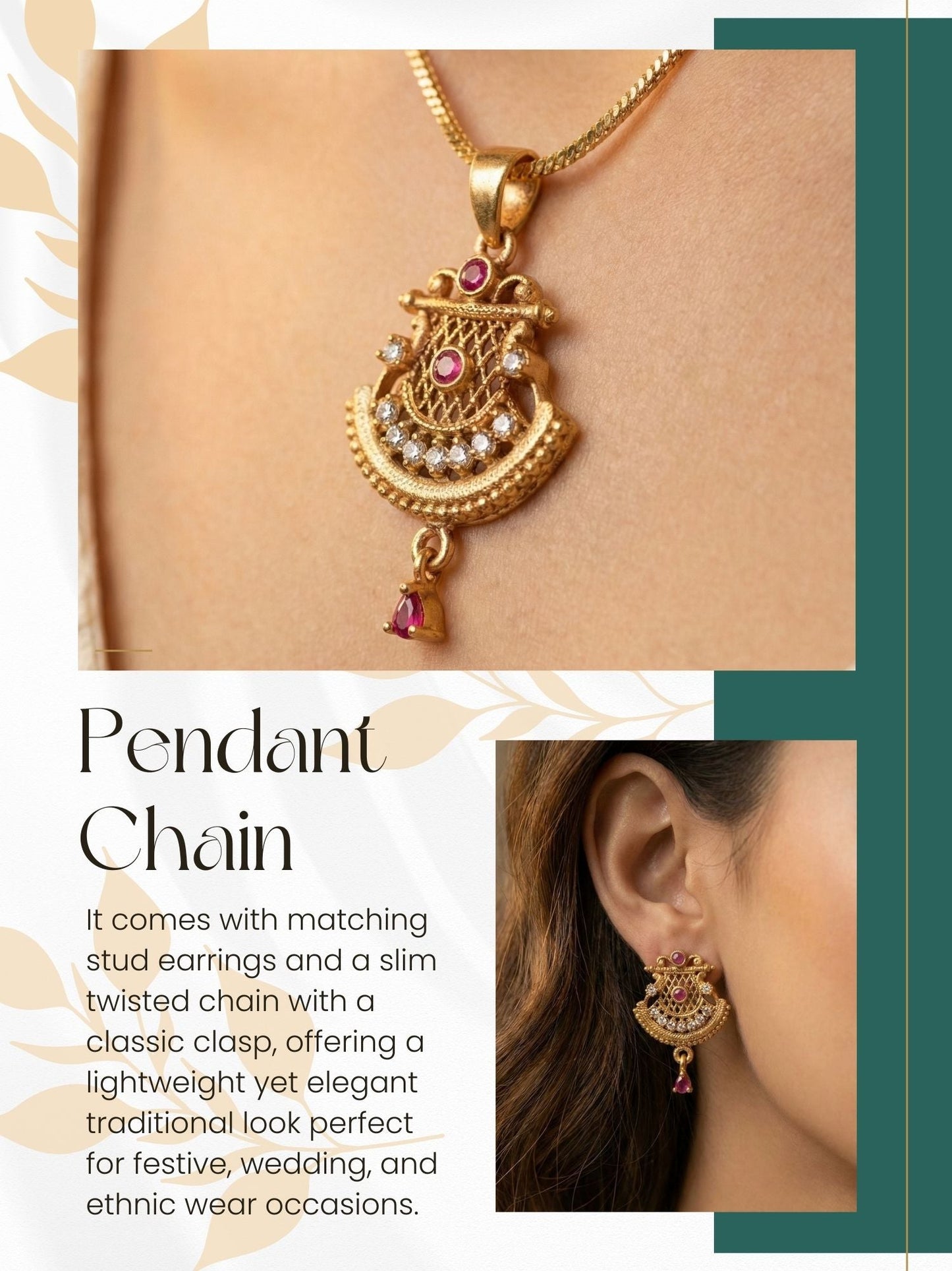 Meira Jewellery Gold Plated Stone Studded Pendant Necklace with Pink Center Accent for Women, Lightweight Party Jewellery for Festive, Wedding, Evening and Daily Styling with Premium Finish Chain-12