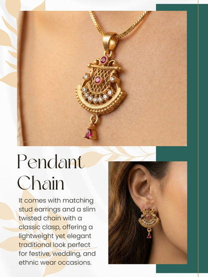 Meira Jewellery Gold Plated Stone Studded Pendant Necklace with Pink Center Accent for Women, Lightweight Party Jewellery for Festive, Wedding, Evening and Daily Styling with Premium Finish Chain-12