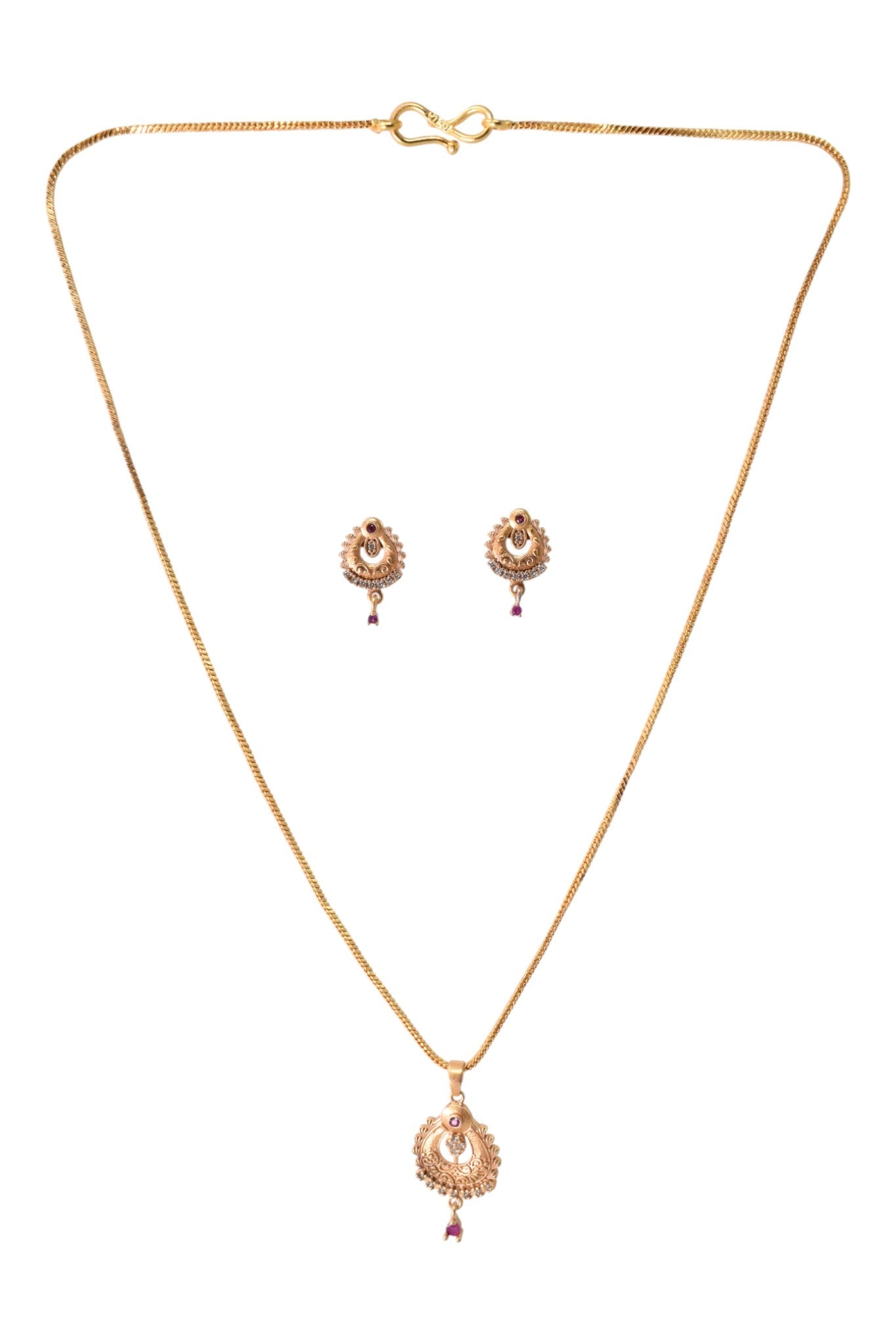 Meira Jewellery Gold Plated Stone Studded Pendant Necklace with Pink Center Accent for Women, Lightweight Party Jewellery for Festive, Wedding, Evening and Daily Styling with Premium Finish Chain-15