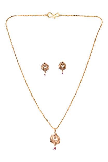Meira Jewellery Gold Plated Stone Studded Pendant Necklace with Pink Center Accent for Women, Lightweight Party Jewellery for Festive, Wedding, Evening and Daily Styling with Premium Finish Chain-15