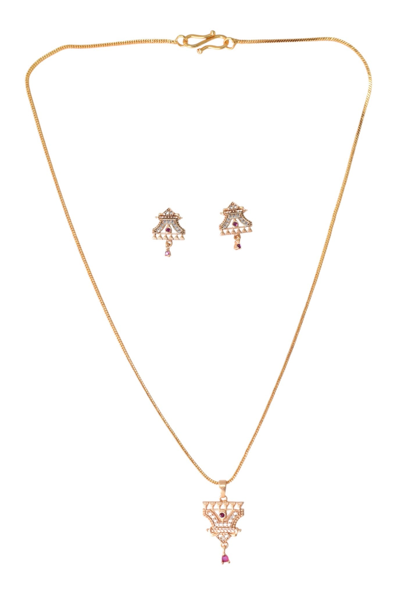 Meira Jewellery Gold Plated Stone Studded Pendant Necklace with Pink Center Accent for Women, Lightweight Party Jewellery for Festive, Wedding, Evening and Daily Styling with Premium Finish Chain-13