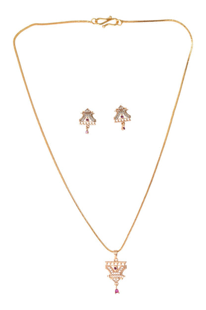 Meira Jewellery Gold Plated Stone Studded Pendant Necklace with Pink Center Accent for Women, Lightweight Party Jewellery for Festive, Wedding, Evening and Daily Styling with Premium Finish Chain-13