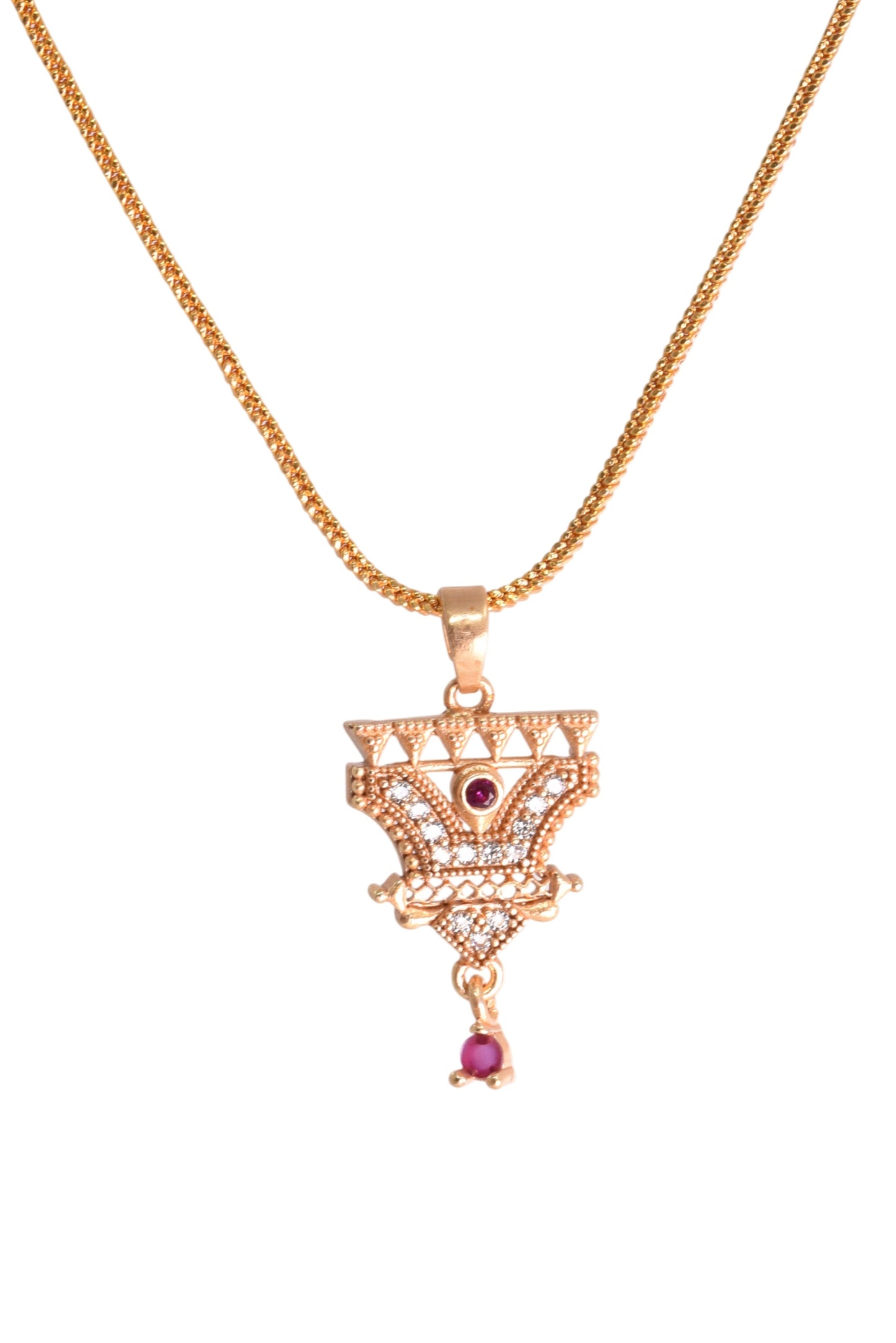 Meira Jewellery Gold Plated Stone Studded Pendant Necklace with Pink Center Accent for Women, Lightweight Party Jewellery for Festive, Wedding, Evening and Daily Styling with Premium Finish Chain-13