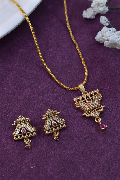 Meira Jewellery Gold Plated Stone Studded Pendant Necklace with Pink Center Accent for Women, Lightweight Party Jewellery for Festive, Wedding, Evening and Daily Styling with Premium Finish Chain-13