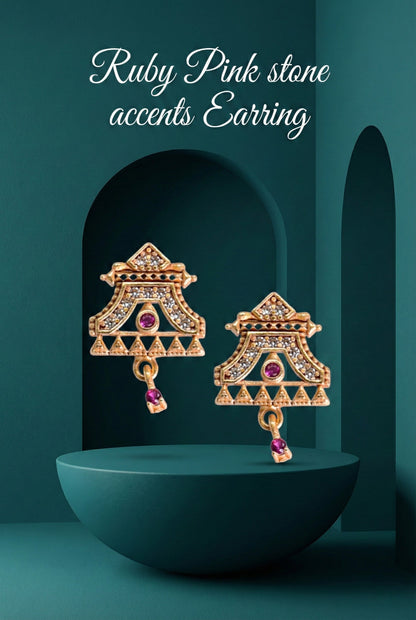 Meira Jewellery Gold Plated Stone Studded Pendant Necklace with Pink Center Accent for Women, Lightweight Party Jewellery for Festive, Wedding, Evening and Daily Styling with Premium Finish Chain-13