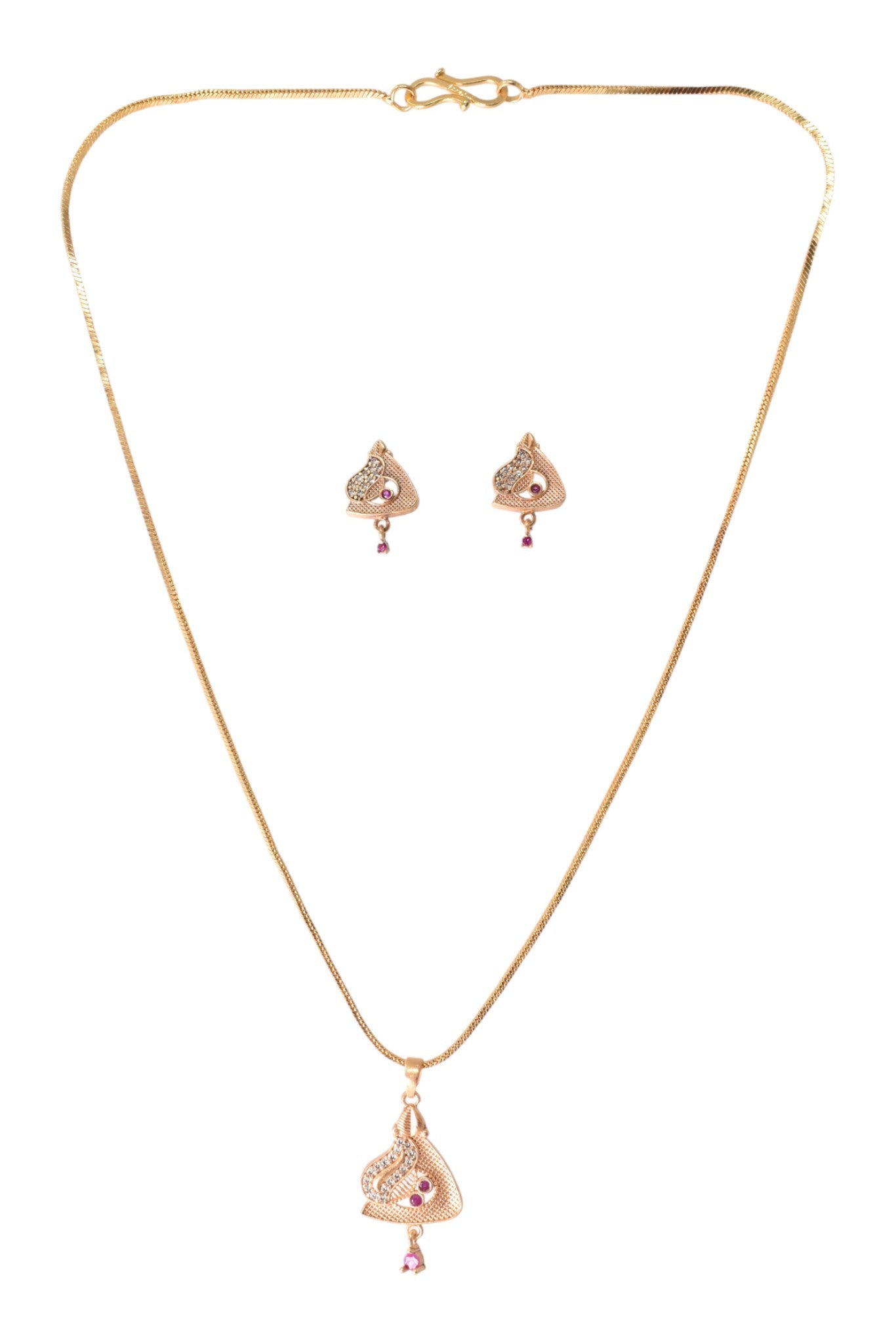 Meira Jewellery Gold Plated Stone Studded Pendant Necklace with Pink Center Accent for Women, Lightweight Party Jewellery for Festive, Wedding, Evening and Daily Styling with Premium Finish Chain-19