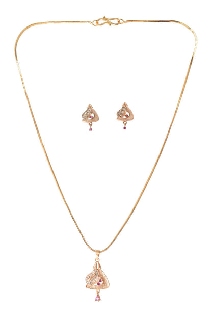 Meira Jewellery Gold Plated Stone Studded Pendant Necklace with Pink Center Accent for Women, Lightweight Party Jewellery for Festive, Wedding, Evening and Daily Styling with Premium Finish Chain-19