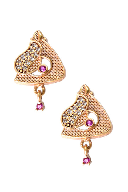 Meira Jewellery Gold Plated Stone Studded Pendant Necklace with Pink Center Accent for Women, Lightweight Party Jewellery for Festive, Wedding, Evening and Daily Styling with Premium Finish Chain-19