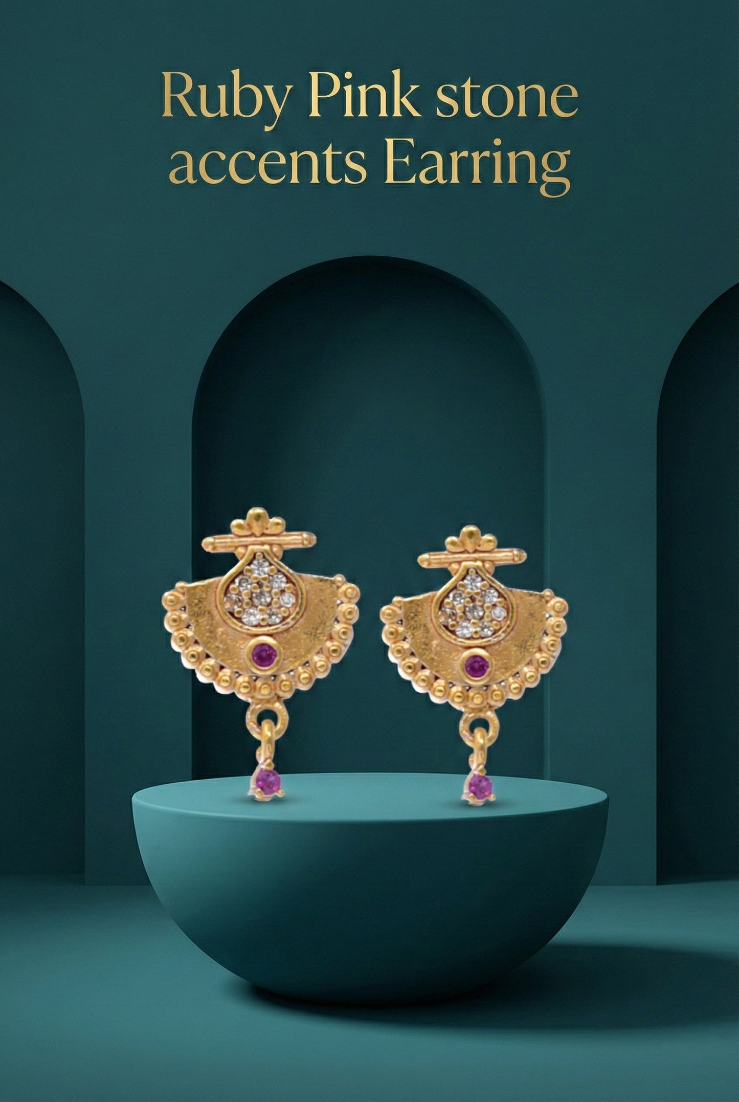 Meira Jewellery Gold Plated Stone Studded Pendant Necklace with Pink Center Accent for Women, Lightweight Party Jewellery for Festive, Wedding, Evening and Daily Styling with Premium Finish Chain-02