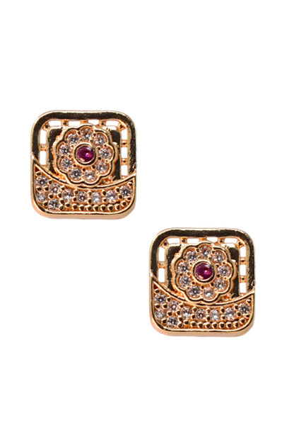 Meira Jewellery Rose Gold Plated Stone Studded Pendant Necklace with Pink Center Accent for Women, Lightweight Party Jewellery for Festive, Wedding, Evening, Daily Styling with Premium Finish Chain-01