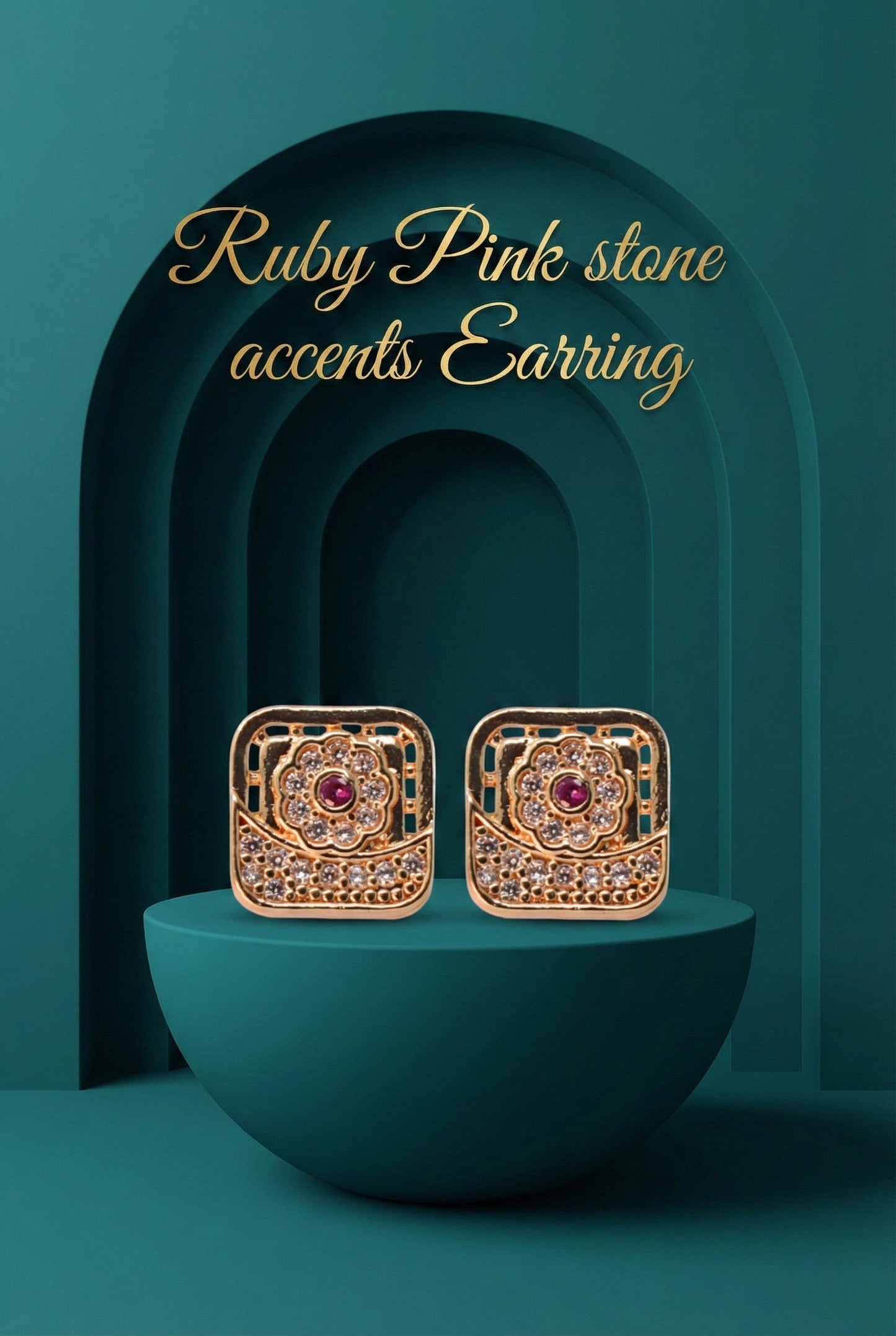 Meira Jewellery Rose Gold Plated Stone Studded Pendant Necklace with Pink Center Accent for Women, Lightweight Party Jewellery for Festive, Wedding, Evening, Daily Styling with Premium Finish Chain-01