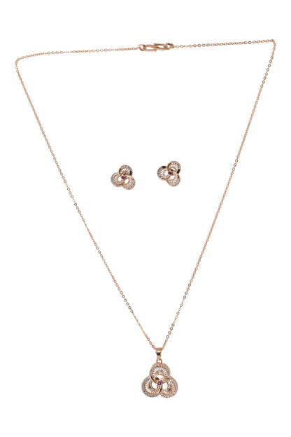 Meira Jewellery Rose Gold Plated Stone Studded Pendant Necklace with Pink Center Accent for Women, Lightweight Party Jewellery for Festive, Wedding, Evening, Daily Styling with Premium Finish Chain-02