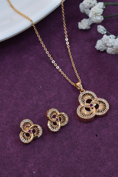 Meira Jewellery Rose Gold Plated Stone Studded Pendant Necklace with Pink Center Accent for Women, Lightweight Party Jewellery for Festive, Wedding, Evening, Daily Styling with Premium Finish Chain-02