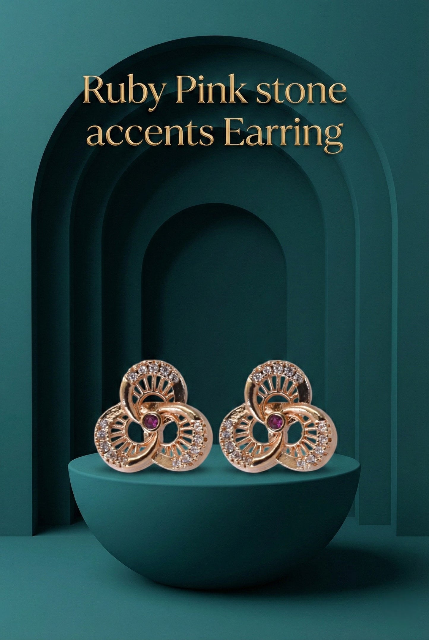 Meira Jewellery Rose Gold Plated Stone Studded Pendant Necklace with Pink Center Accent for Women, Lightweight Party Jewellery for Festive, Wedding, Evening, Daily Styling with Premium Finish Chain-02