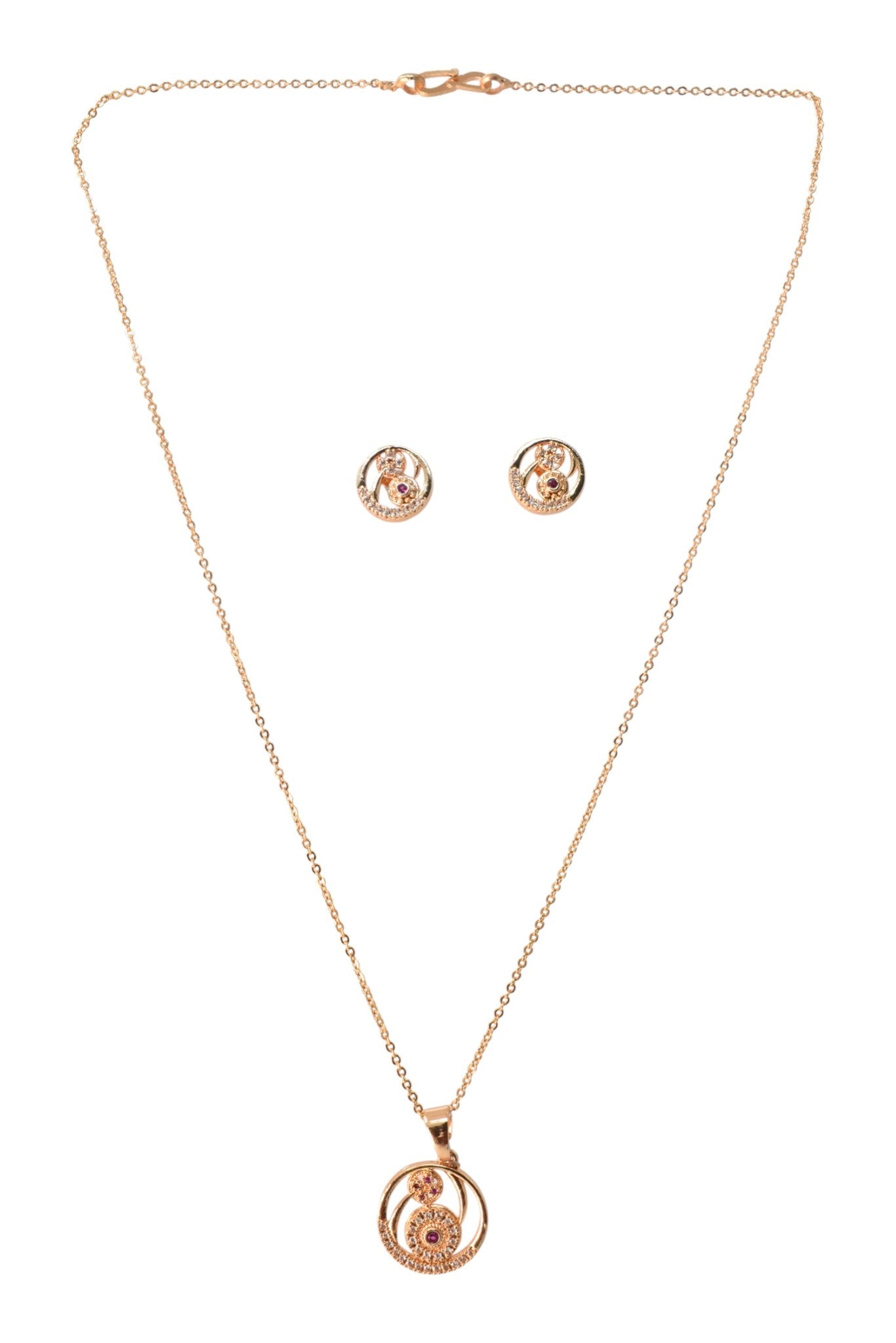 Meira Jewellery Gold Plated Stone Studded Pendant Necklace with Pink Center Accent for Women, Lightweight Party Jewellery for Festive, Wedding, Evening and Daily Styling with Premium Finish Chain-02