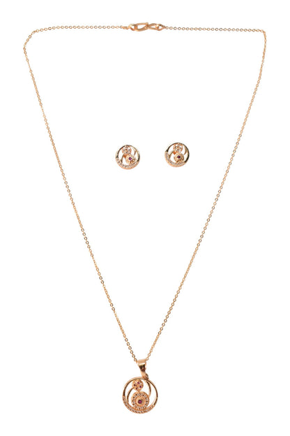 Meira Jewellery Gold Plated Stone Studded Pendant Necklace with Pink Center Accent for Women, Lightweight Party Jewellery for Festive, Wedding, Evening and Daily Styling with Premium Finish Chain-02