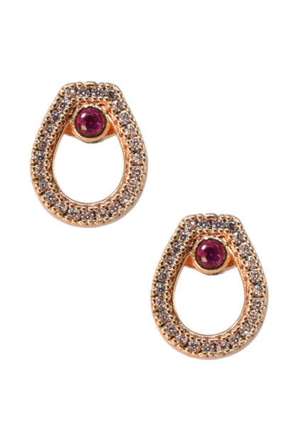 Meira Jewellery Rose Gold Plated Stone Studded Pendant Necklace with Pink Center Accent for Women, Lightweight Party Jewellery for Festive, Wedding, Evening, Daily Styling with Premium Finish Chain-01