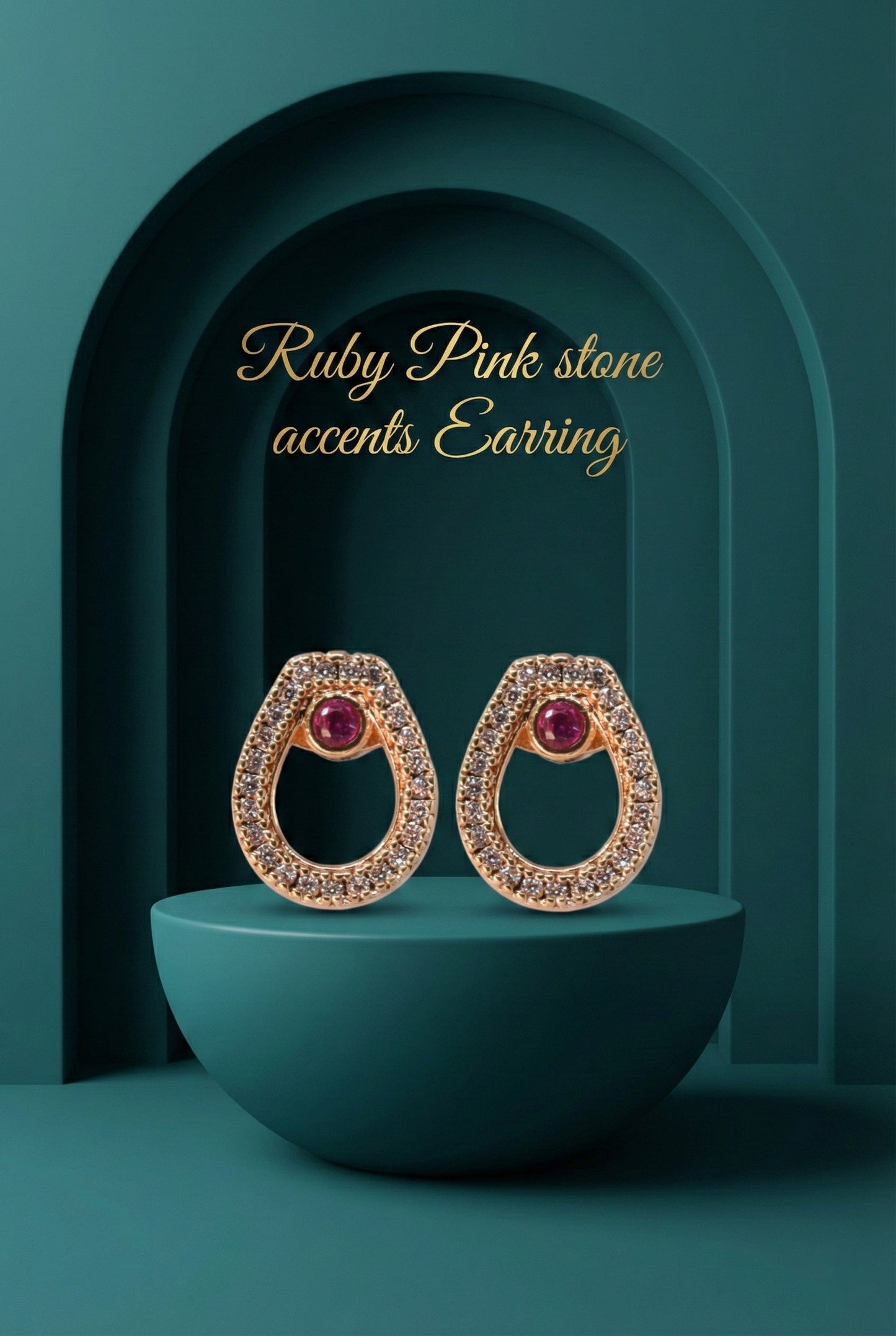 Meira Jewellery Rose Gold Plated Stone Studded Pendant Necklace with Pink Center Accent for Women, Lightweight Party Jewellery for Festive, Wedding, Evening, Daily Styling with Premium Finish Chain-01