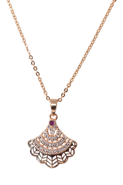 Meira Jewellery Rose Gold Plated Stone Studded Pendant Necklace with Pink Center Accent for Women, Lightweight Party Jewellery for Festive, Wedding, Evening, Daily Styling with Premium Finish Chain-06