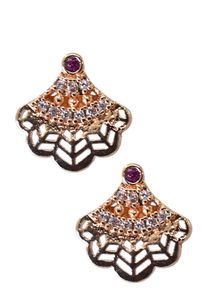 Meira Jewellery Rose Gold Plated Stone Studded Pendant Necklace with Pink Center Accent for Women, Lightweight Party Jewellery for Festive, Wedding, Evening, Daily Styling with Premium Finish Chain-06