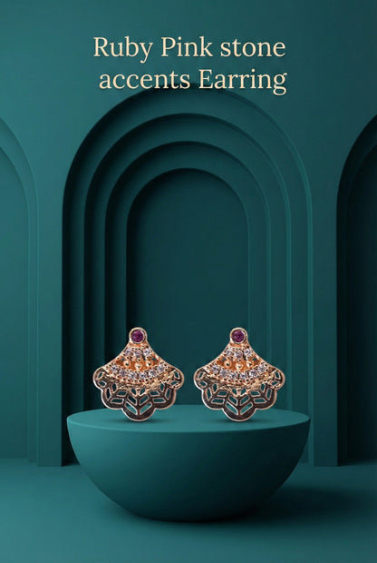 Meira Jewellery Rose Gold Plated Stone Studded Pendant Necklace with Pink Center Accent for Women, Lightweight Party Jewellery for Festive, Wedding, Evening, Daily Styling with Premium Finish Chain-06