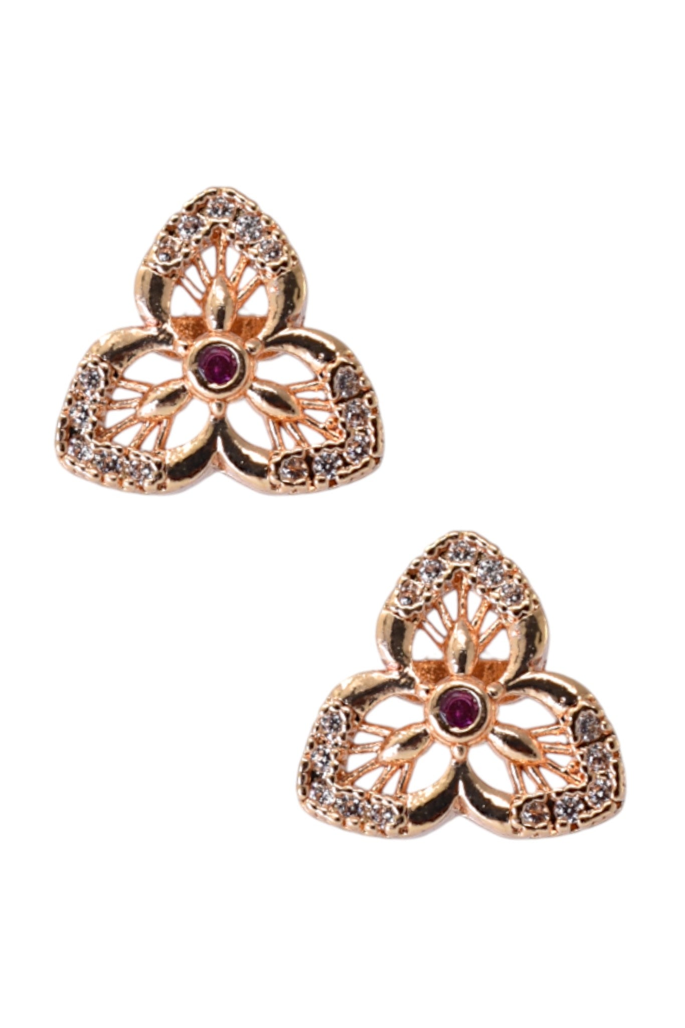 Meira Jewellery Rose Gold Plated Stone Studded Pendant Necklace with Pink Center Accent for Women, Lightweight Party Jewellery for Festive, Wedding, Evening, Daily Styling with Premium Finish Chain-07