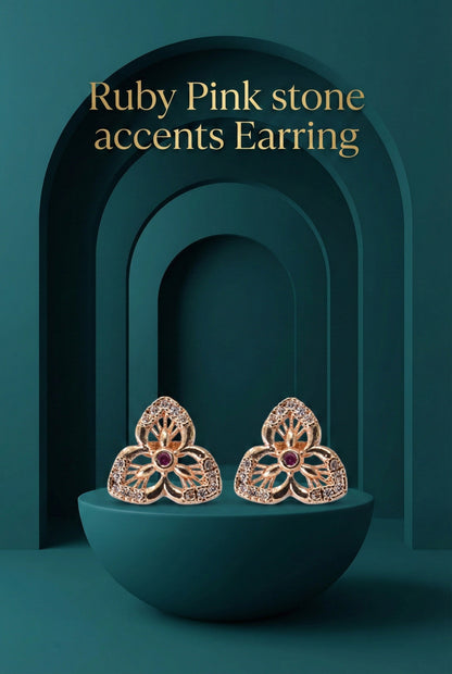 Meira Jewellery Rose Gold Plated Stone Studded Pendant Necklace with Pink Center Accent for Women, Lightweight Party Jewellery for Festive, Wedding, Evening, Daily Styling with Premium Finish Chain-07