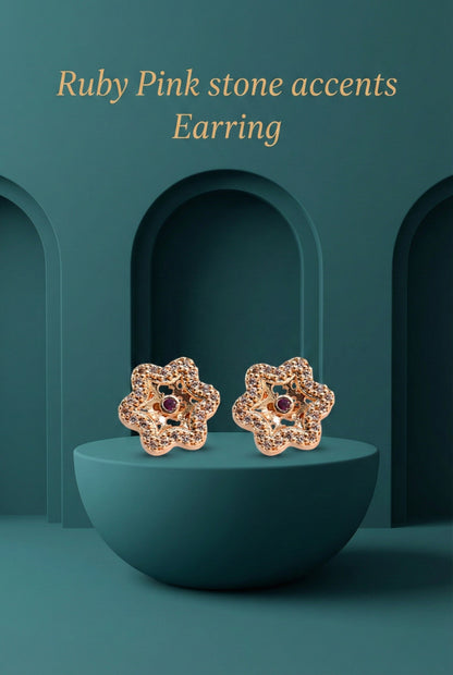 Meira Jewellery Gold Plated Stone Studded Pendant Necklace with Pink Center Accent for Women, Lightweight Party Jewellery for Festive, Wedding, Evening and Daily Styling with Premium Finish Chain-02