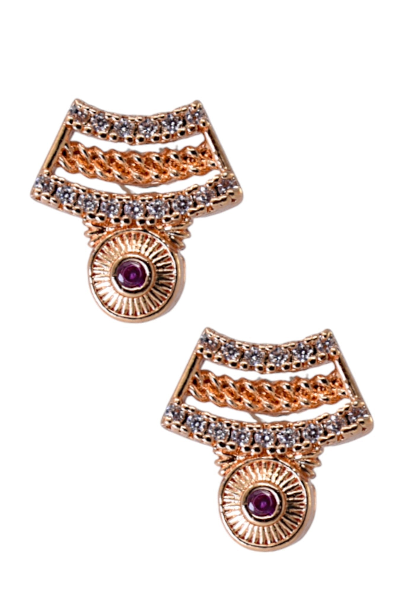 Meira Jewellery Rose Gold Plated Stone Studded Pendant Necklace with Pink Center Accent for Women, Lightweight Party Jewellery for Festive, Wedding, Evening, Daily Styling with Premium Finish Chain-09