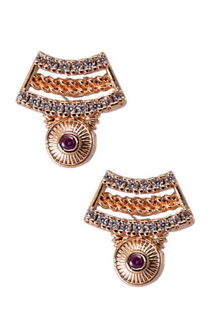 Meira Jewellery Rose Gold Plated Stone Studded Pendant Necklace with Pink Center Accent for Women, Lightweight Party Jewellery for Festive, Wedding, Evening, Daily Styling with Premium Finish Chain-09