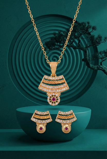 Meira Jewellery Rose Gold Plated Stone Studded Pendant Necklace with Pink Center Accent for Women, Lightweight Party Jewellery for Festive, Wedding, Evening, Daily Styling with Premium Finish Chain-09