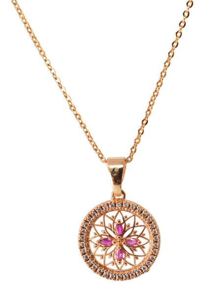 Meira Jewellery Rose Gold Plated Stone Studded Pendant Necklace with Pink Center Accent for Women, Lightweight Party Jewellery for Festive, Wedding, Evening, Daily Styling with Premium Finish Chain-10